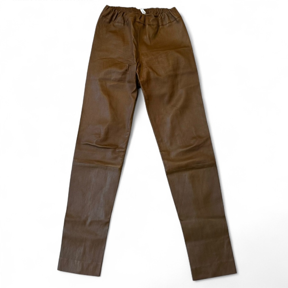 The Row Stretch Leather Moto Skinny Pants, Size M